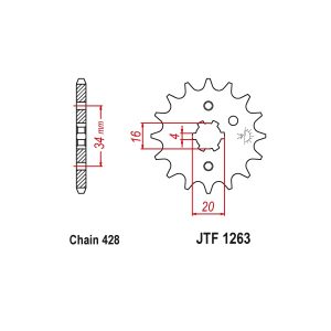 JT sprockets&chains - Sprocket front 1550.14 Yamaha Crypton 14T JT~(1263/416/417/418/425)