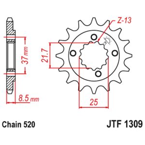 JT sprockets&chains - Γραναζι εμπρος 1309.15 Honda XR650 93-16 JT