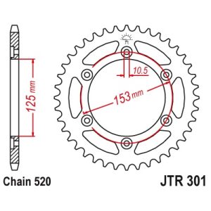 JT sprockets&chains - Γραναζι πισω 301.45 Honda XR650 93-16 JT
