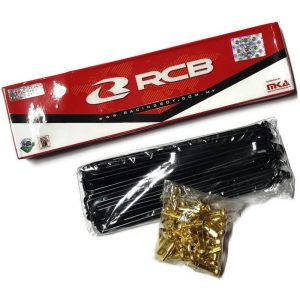 Racing Boy (RCB) - Ακτινες 9 G 150mm σετ μαυρες με χρυσα καψουλια ενισχυμενες 3,6mm RCB (RACING BOY)