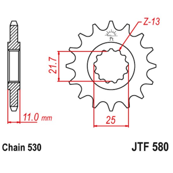 JT sprockets&chains - Γραναζι εμπρος 580.16 Yamaha R6 99-04/FAZER600 05 16Δ JT