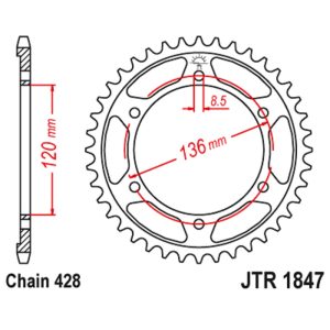 JT sprockets&chains - Γραναζι πισω 1847.46 Yamaha XT225 46Δ (ισιο ,οχι πιατο)  JT