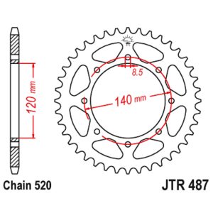 JT sprockets&chains - Γραναζι πισω 487.43 Kawasaki KLE250 ANHELO/KLR650 κτλ 43Δ JT
