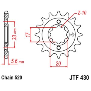 JT sprockets&chains - Sprocket front 430.14 Kawasaki KXF250 04-05 14T JT