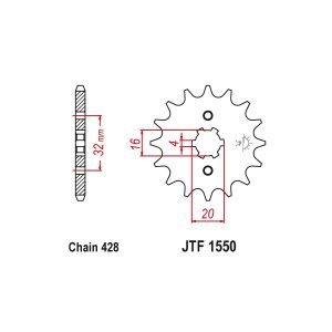 JT sprockets&chains - Γραναζι εμπρος 1550.14 Yamaha R125 14Δ JT