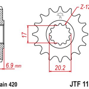 JT sprockets&chains - Γραναζι εμπρος 1120.12 Yamaha DT50 12Δ JT
