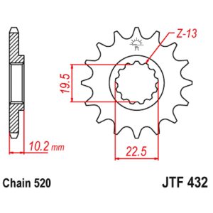 JT sprockets&chains - Γραναζι εμπρος 432.12 Suzuki DRZ250/RM250/DR350/DR200/RGV250/LT250 12Δ JT