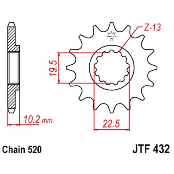 JT sprockets&chains - Γραναζι εμπρος 432.12 Suzuki DRZ250/RM250/DR350/DR200/RGV250/LT250 12Δ JT