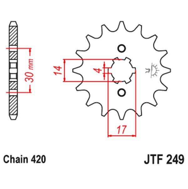 JT sprockets&chains - Sprocket front 249.16 Kawasaki Max 100/Kymco Jetix 125(420) 16T JT(JTF253)