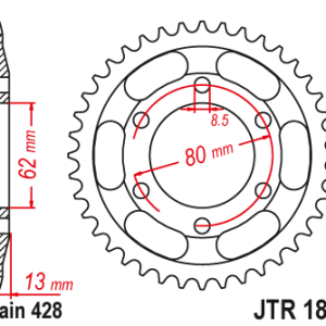 JT sprockets&chains - Γραναζι πισω 1869.45 Yamaha XT225 45Δ πιατο/για ταμπουρο JT