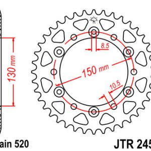 JT sprockets&chains - Γραναζι πισω 245/3.45Δ NX650 DOMINATOR Yamaha FZ6/XJ6/YZF600 JT (=305)