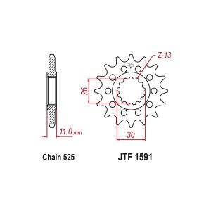 JT sprockets&chains - Γραναζι εμπρος 1591.15 Yamaha TDM900 15Δ JT