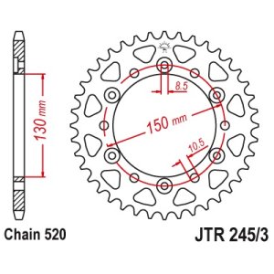 JT sprockets&chains - Sprocket rear 245/3.43 (TDM900 520GXW.) 43Τ JT