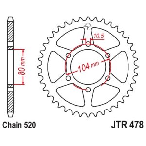 JT sprockets&chains - Γραναζι πισω 478.43 Kawasaki Z750 04- 43Δ/KLE650 (~ 1478) JT