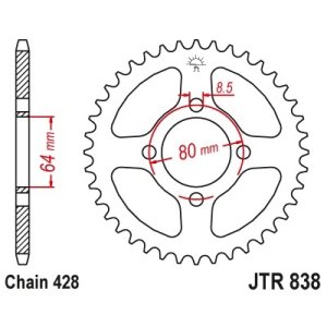 JT sprockets&chains - Γραναζι πισω 838.45 Yamaha YBR125 07-15 45Δ JT