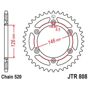 JT sprockets&chains - Γραναζι πισω 808.50 Suzuki DR250/350/DRZ400SM/RM125/250/RMZ250/TSR125/KLX400 50Δ JT
