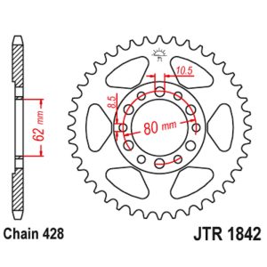 JT sprockets&chains - Γραναζι πισω 1842.54 Yamaha DT125/175/YZ80 83/XT200/250/350/TW125/200/225 54Δ JT